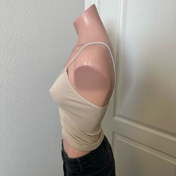 Free People Sparkly Cream Crop Top Tank Sz XS/S - Picture 2 of 4